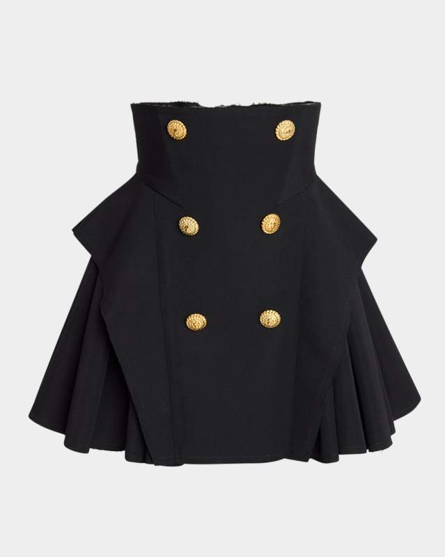 6-Button Structured Flare Mini Skirt